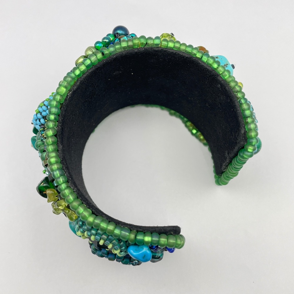 LARGE Beaded Turquoise Boho Cuff Bracelet Adjustable Statement Chunky Bracelet - Picture 12 of 17